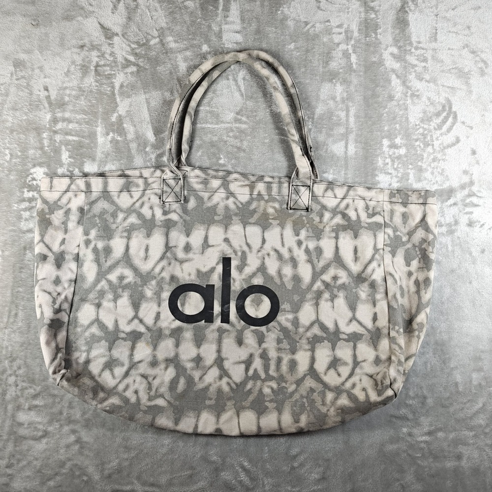 Alo Yoga Tote Bag Womens Gray White Tie Dye Canvas Gym Shopper Boho Oversized